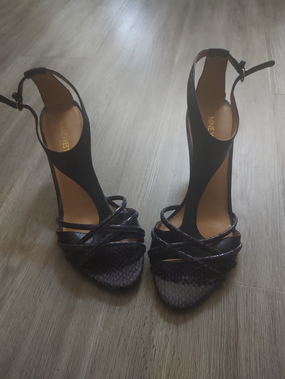 Nine West Snake-Texture T-Strap Heels
